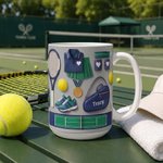 Henkilökohtainen tennismaila urheiluvälineet 11 oz 15 oz keraaminen muki, jossa on nimi ja aluslevy Päivittäinen käyttö Tennis Game Day lahja tenniksen pelaajille ystäville