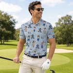 Personalised Golf Theme Face Photo Breathable Polo Shirt with Nickname Golf Club Birthday Father's Day Gift for Golf Players Fathers