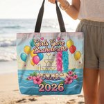Personalisierte Mädchen Gone Bachelorette Sandbeach große Tragetasche mit Namen und Jahr Bachelorette Party Geschenk für Frauen Brautjungfern