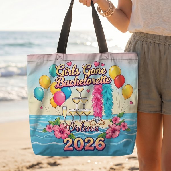 Personalized Girls Gone Bachelorette Sandbeach Large Tote Bag with Name and Year Bachelorette Party Gift for Women Bridesmaids