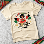 Personalised Juneteenth Cartoon Character 100% Cotton T-shirt with Name Black Independence Day Birthday Gift for African American Kid Women