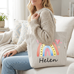 Personalized Watercolor Rainbow Corduroy Large Capacity Tote Bag with Name Birthday Gift for Women Teachers