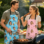 Personalised Funny Face Barbecue Apron with Name and Pocket Birthday Baking Gift for Cooking Lover Barbecue Fan