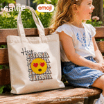 Personalised Playful emoji Scene Canvas Tote Bag with Colour-Blocking Name Daily Use Birthday Gift for Kids Women | Callie × emoji ™