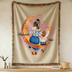 Personalised Tassel Mother and Child Back View Warm Fleece Throw Blanket with Name Daily Use Birthday Anniversary Gift for Mother Grandmother