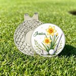 Personlig fødselsblomst golfklubb golfballmarkør med magnetisk hatteklips og navn Bursdagsdag Spilldag Golfbane Gave til golfelskere