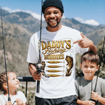 Personalised Fishing Theme 100% Cotton T-shirt with 1-12 Names and Title Father's Day Gift for Father Fishing Enthusiast
