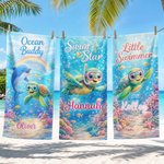 Personalized Cartoon Sea Turtle Marine Animals Quick Dry Oversized Beach Towel with Name Beach Party Summer Vacation Gift for Kids