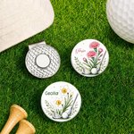 Personlig fødselsblomst golfklubb golfballmarkør med magnetisk hatteklips og navn Bursdagsdag Spilldag Golfbane Gave til golfelskere