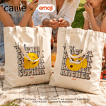 Personalised Playful emoji Scene Canvas Tote Bag with Colour-Blocking Name Daily Use Birthday Gift for Kids Women | Callie × emoji ™
