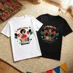 Personalised Juneteenth Cartoon Character 100% Cotton T-shirt with Name Black Independence Day Birthday Gift for African American Kid Women