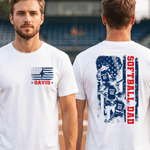 Personalised 1-4 Kids Softball Dad Stars Stripes 100% Cotton T-shirt with Names and Number Father's Day Gift for Dad Softball Player