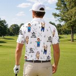 Personalised Golf Theme Face Photo Breathable Polo Shirt with Nickname Golf Club Birthday Father's Day Gift for Golf Players Fathers