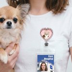 Personalized Hand-Painted Pet Photo Retractable ID Card Badge Reel with Name and Glitter Paw Charm Birthday Gift for Pet Lover Teacher Nurse