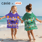 Personalized Playful emoji Scene Face Photo Quick Dry Hooded Beach Towel with Name Beach Party Birthday Gift for Kids | Callie × emoji ™