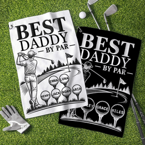 Personalized Best Daddy Multicolor Waffle Quick Dry Name Golf Towel with Carabiner Sports Accessory Birthday Father's Day Gift for Dad Golf Players