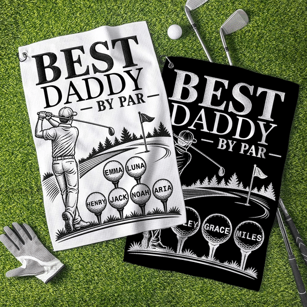 Personalized Best Daddy Multicolor Waffle Quick Dry Name Golf Towel with Carabiner Sports Accessory Birthday Father's Day Gift for Dad Golf Players