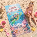 Personalized Cartoon Sea Turtle Marine Animals Quick Dry Oversized Beach Towel with Name Beach Party Summer Vacation Gift for Kids