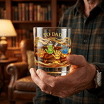 Personalised Palm Name 10 oz Rock Whiskey Glass Old Fashioned Father's Day Birthday Gift for Man Whiskey Enthusiast