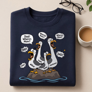 Personalised Funny Cartoon Seagulls Soft T-shirt with Name Father's Day Birthday Gift for Dad Husband