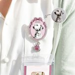 Personalized Hand-Painted Pet Photo Retractable ID Card Badge Reel with Name and Glitter Paw Charm Birthday Gift for Pet Lover Teacher Nurse