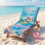 Personalized Cartoon Sea Turtle Marine Animals Quick Dry Oversized Beach Towel with Name Beach Party Summer Vacation Gift for Kids
