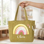 Personalized Watercolor Rainbow Corduroy Large Capacity Tote Bag with Name Birthday Gift for Women Teachers