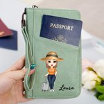 Portapassaporto portatile personalizzato in pelle PU con cinturino, personaggio e nome personalizzati, regalo di compleanno per gli amanti dei viaggi