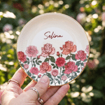 Personalised Birth Flower Ceramic Trinket Jewellery Dish with Name Daily Use Birthday Gift for Girlfriend Wife