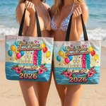 Personalisierte Mädchen Gone Bachelorette Sandbeach große Tragetasche mit Namen und Jahr Bachelorette Party Geschenk für Frauen Brautjungfern