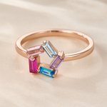 Personalizado 1-6 Baguette Familia Birthstones Reunión Círculo Anillo Día de la Madre Aniversario Regalo para Mamá Abuela