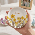 Personalised Birth Flower Ceramic Trinket Jewellery Dish with Name Daily Use Birthday Gift for Girlfriend Wife