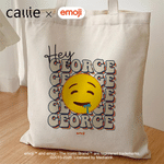 Personalised Playful emoji Scene Canvas Tote Bag with Colour-Blocking Name Daily Use Birthday Gift for Kids Women | Callie × emoji ™