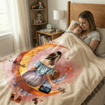 Personalised Tassel Mother and Child Back View Warm Fleece Throw Blanket with Name Daily Use Birthday Anniversary Gift for Mother Grandmother