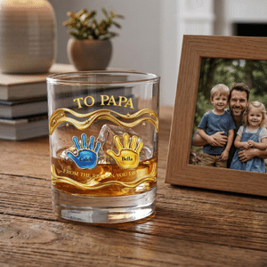 Personalised Palm Name 10 oz Rock Whiskey Glass Old Fashioned Father's Day Birthday Gift for Man Whiskey Enthusiast