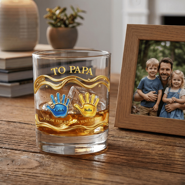 Personalised Palm Name 10 oz Rock Whiskey Glass Old Fashioned Father's Day Birthday Gift for Man Whiskey Enthusiast
