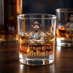 Personalised Old-Fashioned Dad Photo 10 oz Rock Whiskey Glass with Name and Text Father's Day Birthday Gift for Dad Grandad