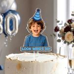 Personalized Birthday Hat Photo Acrylic Cake Topper with Name Birthday Party Gift for Friend Family