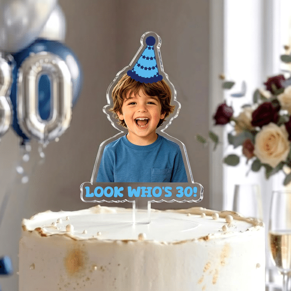 Personalized Birthday Hat Photo Acrylic Cake Topper with Name Birthday Party Gift for Friend Family