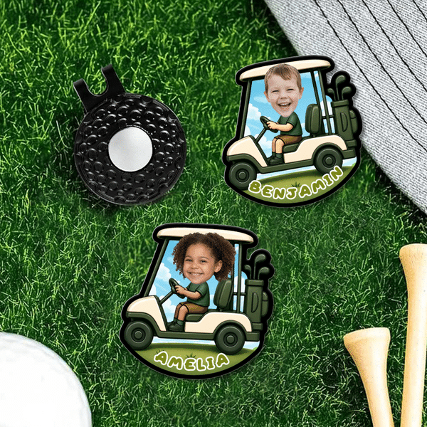 Personalized Cartoon Character Kid Face Photo Golf Cart Marker Magnetic Hat Clip with Name Father's Day Birthday Gift for Dad Golf Lovers