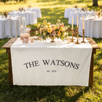Personalized Name and Date Linen Wedding Table Runner with Family Home Decor Wedding Reception Bachelorette Gift for Newlyweds