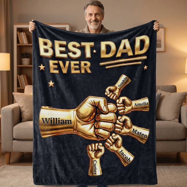 Coperta personalizzata Best Dad Ever Fist Bump Soft Throw Blanket con nomi e titoli Home Decor Regalo per la festa del papà per il nonno