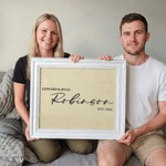 Personalized Name and Date Linen Wedding Table Runner with Family Home Decor Wedding Reception Bachelorette Gift for Newlyweds