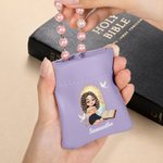 Cruz personalizada Libro de la Biblia Personaje de dibujos animados Oración PU Bolsa de cuero Rosario con nombre Bautizo Confirmación Regalo para la mujer cristiana