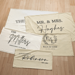 Personalized Name and Date Linen Wedding Table Runner with Family Home Decor Wedding Reception Bachelorette Gift for Newlyweds