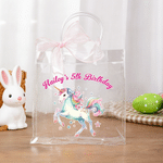 Personalizzato fantasia Unicorno Borsa regalo trasparente con fiocco nastro e testo uso quotidiano festa di compleanno regalo per bambino ragazza figlia