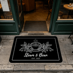 Personalized Vintage Line Art Style Coffee Cup Bean Non-Slip Doormat with Title and Text Workshop Coffee Bar Housewarming Gift for Coffee Lover
