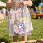 Personalized Fantasy Unicorn Transparent Gift Bag with Bow Ribbon and Text Daily Use Birthday Party Gift for Kid Girl Daughter