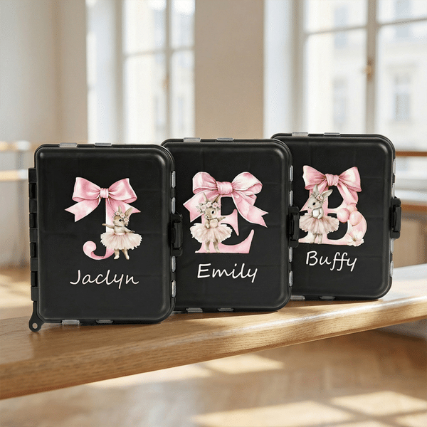 Scatola portaoggetti con fiocco personalizzato Ballet Bunny Initial con nome della squadra di danza Regalo di anniversario per le ballerine di danza classica