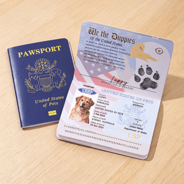 Personalised US Passport Inspired Pet Passport Photo Album with Pet Photo and Name Travel Keepsake Birthday Adoption Gift for Pet Owners